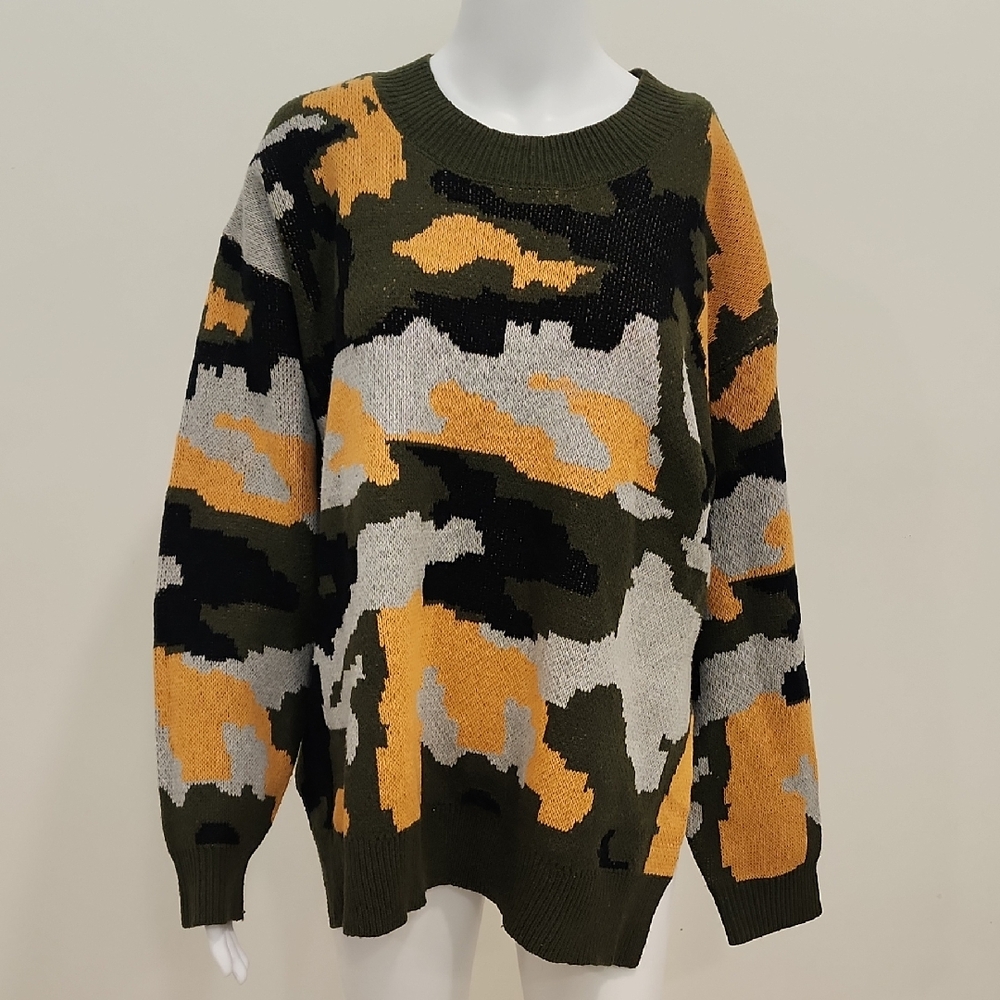 ODDY Abstract Patterned Sweater - Green, Black, Orange